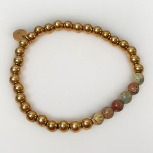 NOGU Rose Gold Bead Bracelet Jasper Gemstone Stretch 6.75" Beauty